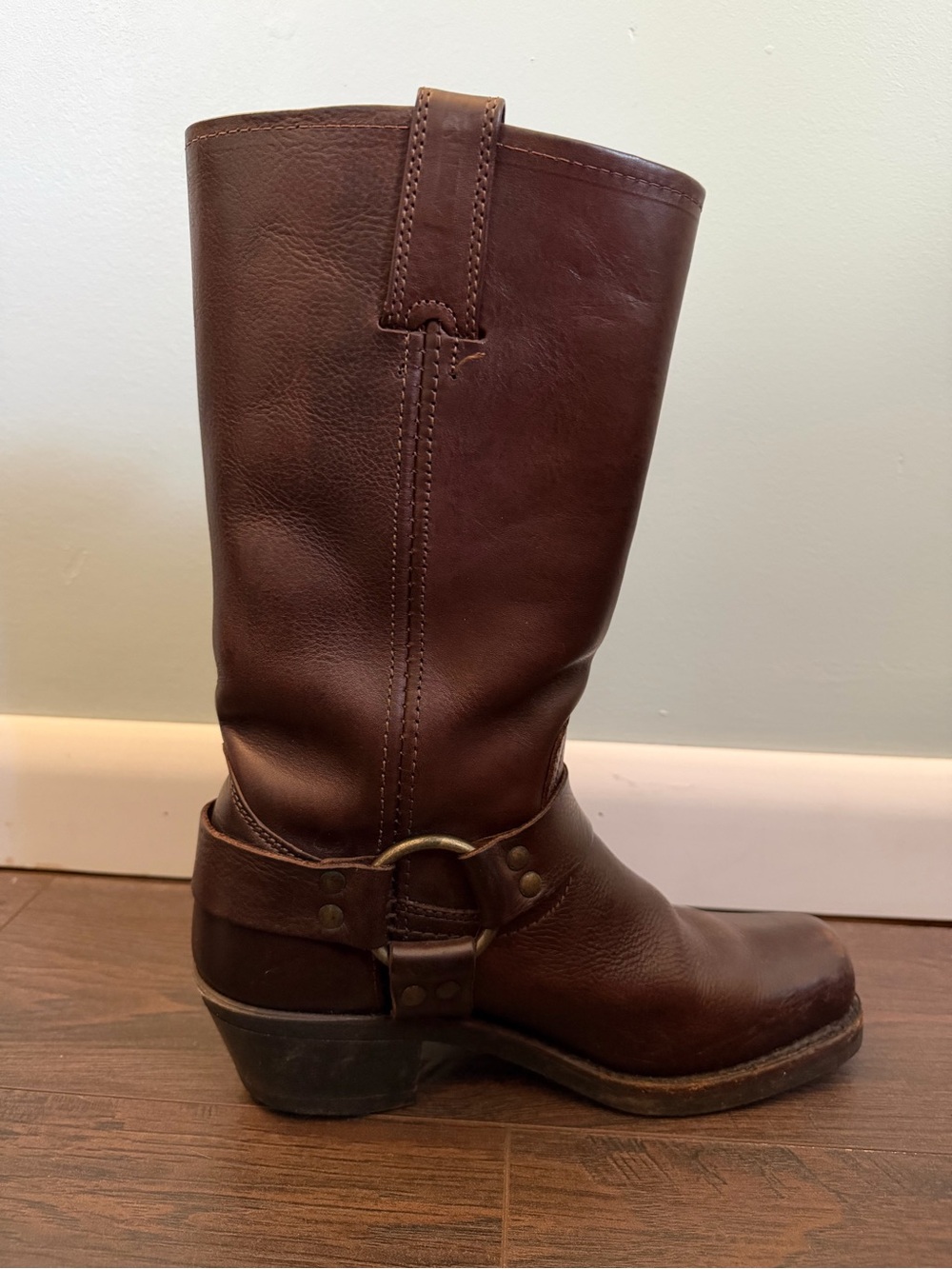 Frye Brown Leather Harness Heeled Boot